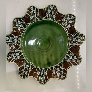 MacKenzie-Childs Retired Wittika Pickles (Green) Plate with Raised Flowers